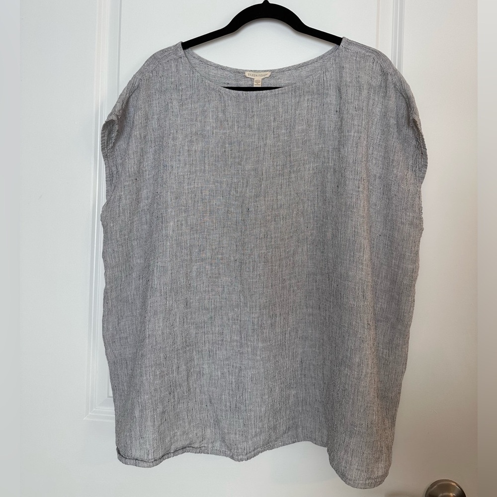 Eileen Fisher 100% Linen Gray Stripe Women's Top, Size 1X